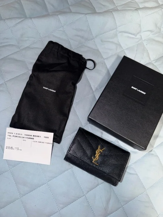 Saint Laurent Black Leather Key & Card Holder with Gold YSL Logo - Picture 7 of 8